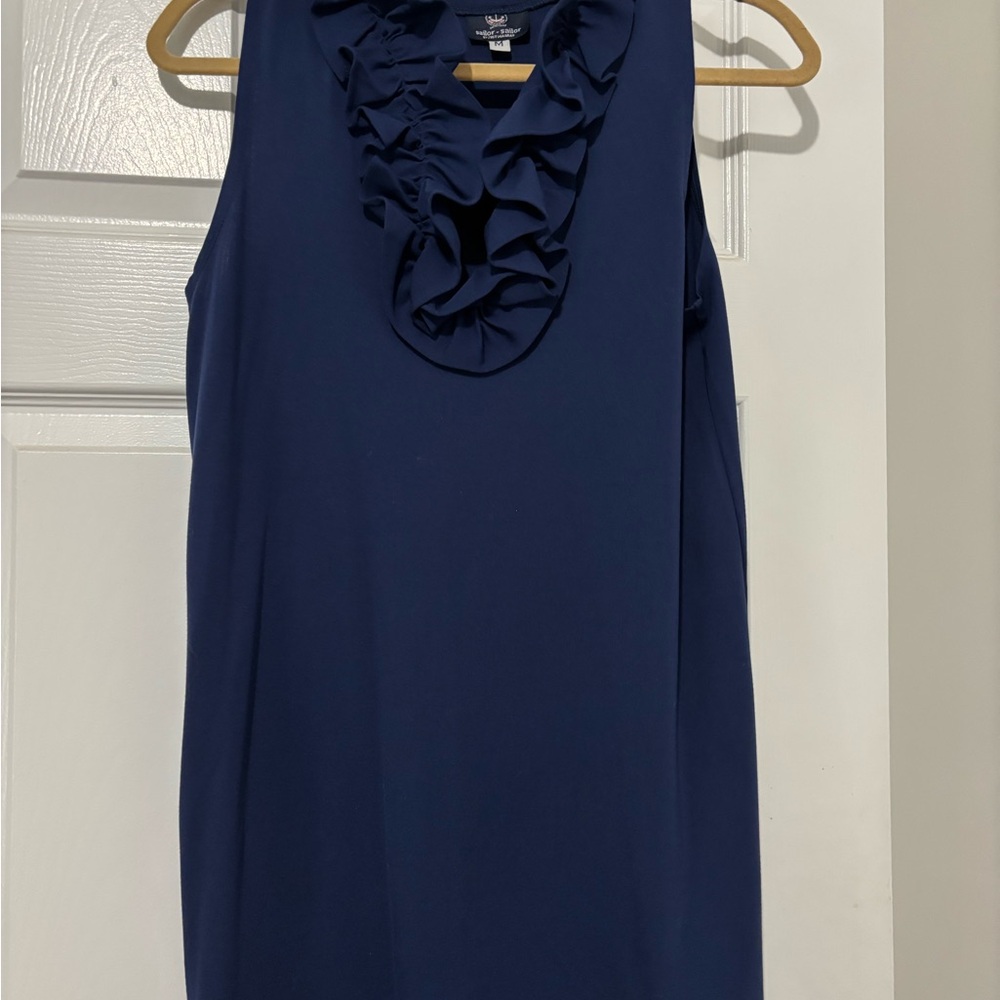 EUC Sailor-Sailor Navy Ruffle-Neck Sleeveless Dress Medium